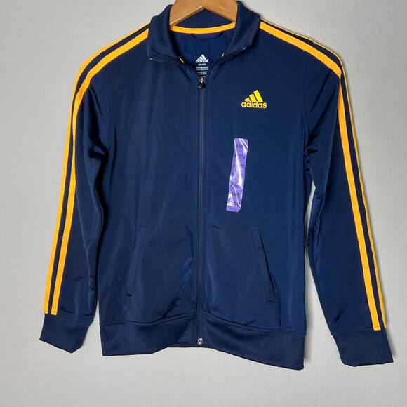Adidas Unisex Youth Navy and Orange Zip Front Jacket Size M 10/12 NEW - Picture 1 of 6